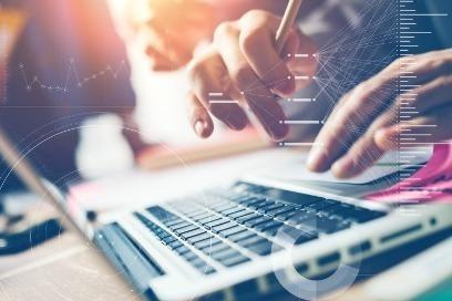 laptop with marketing vectors