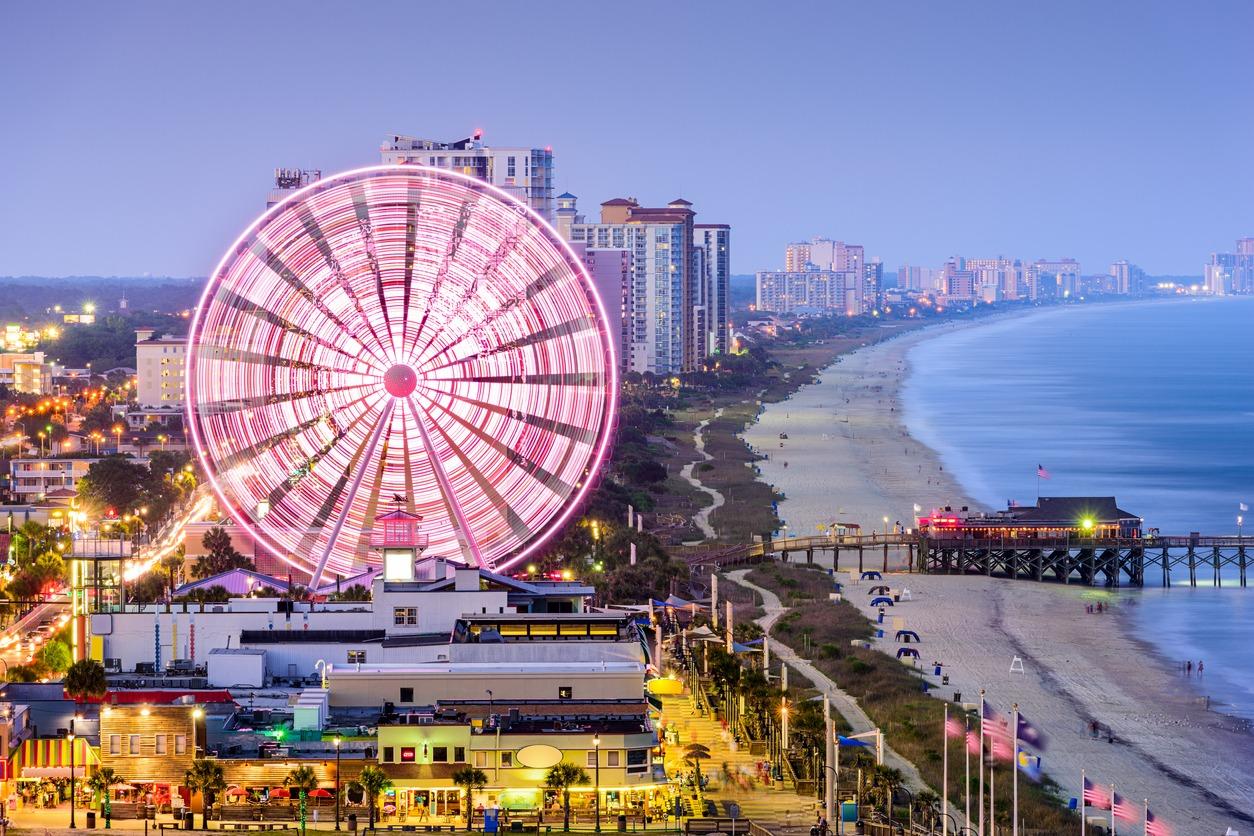 Myrtle Beach Skyline with SkyWheel in motion at night